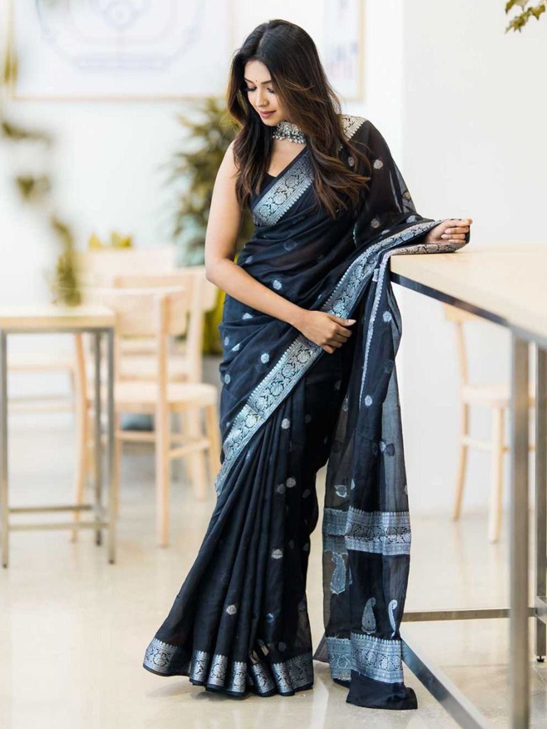 SWEETPEL Ethnic Motifs Woven Design Zari Banarasi Saree-picture-16
