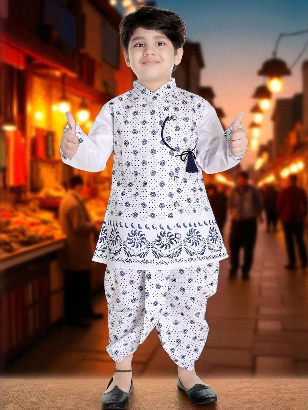 Smuktar garments Kids Boys Black & White Kurta & Dhoti Set-picture-51