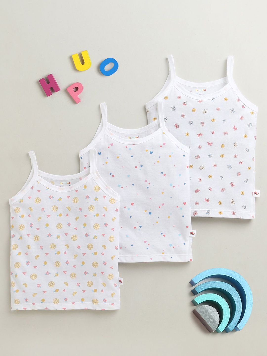 BUMZEE Infant Girls Pack Of 3 Printed Cotton Camisoles-picture-57