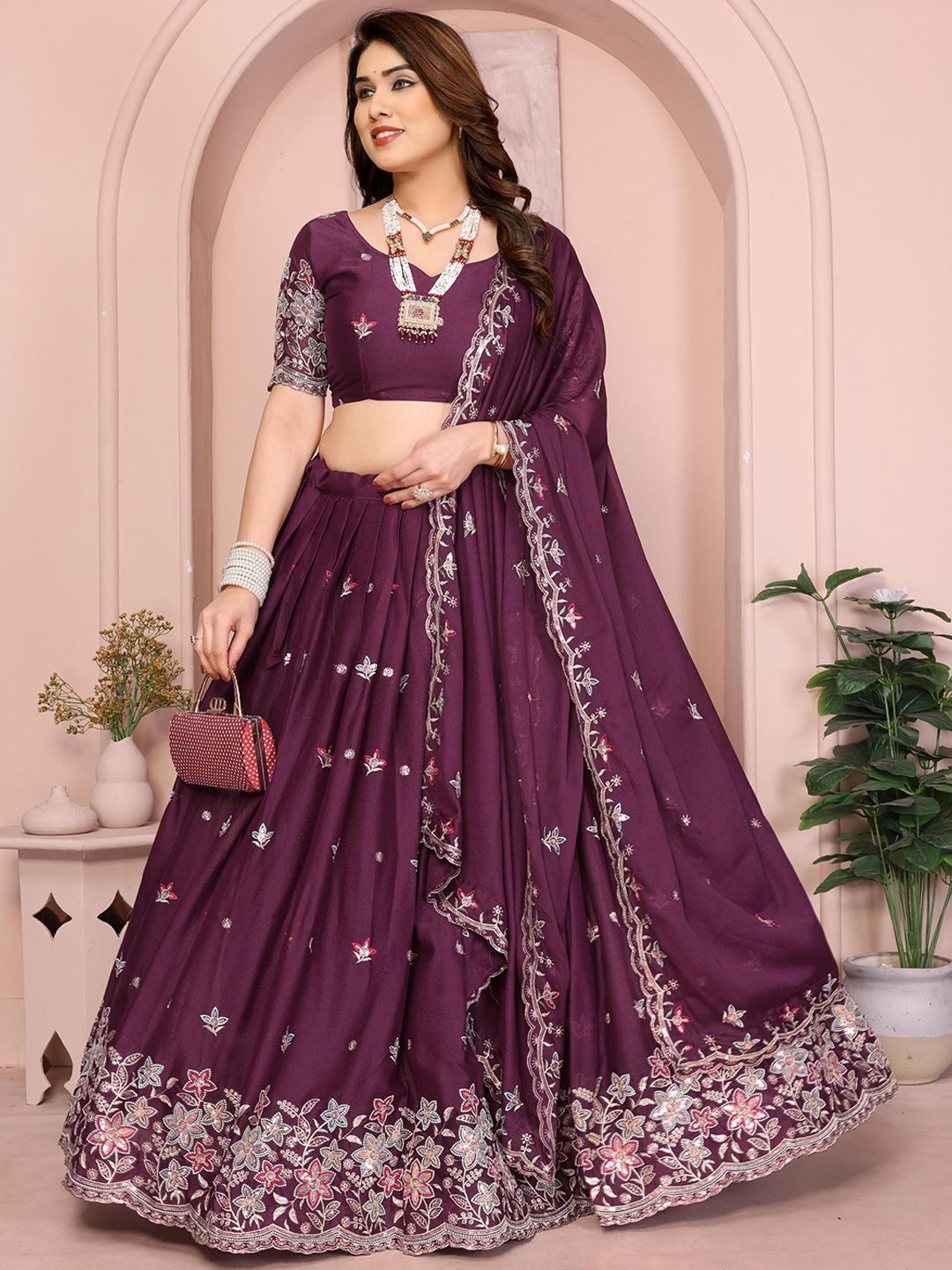VAIRAGEE Embroidered Work Ready to Wear Lehenga & Unstitched Blouse With Dupatta-picture-6