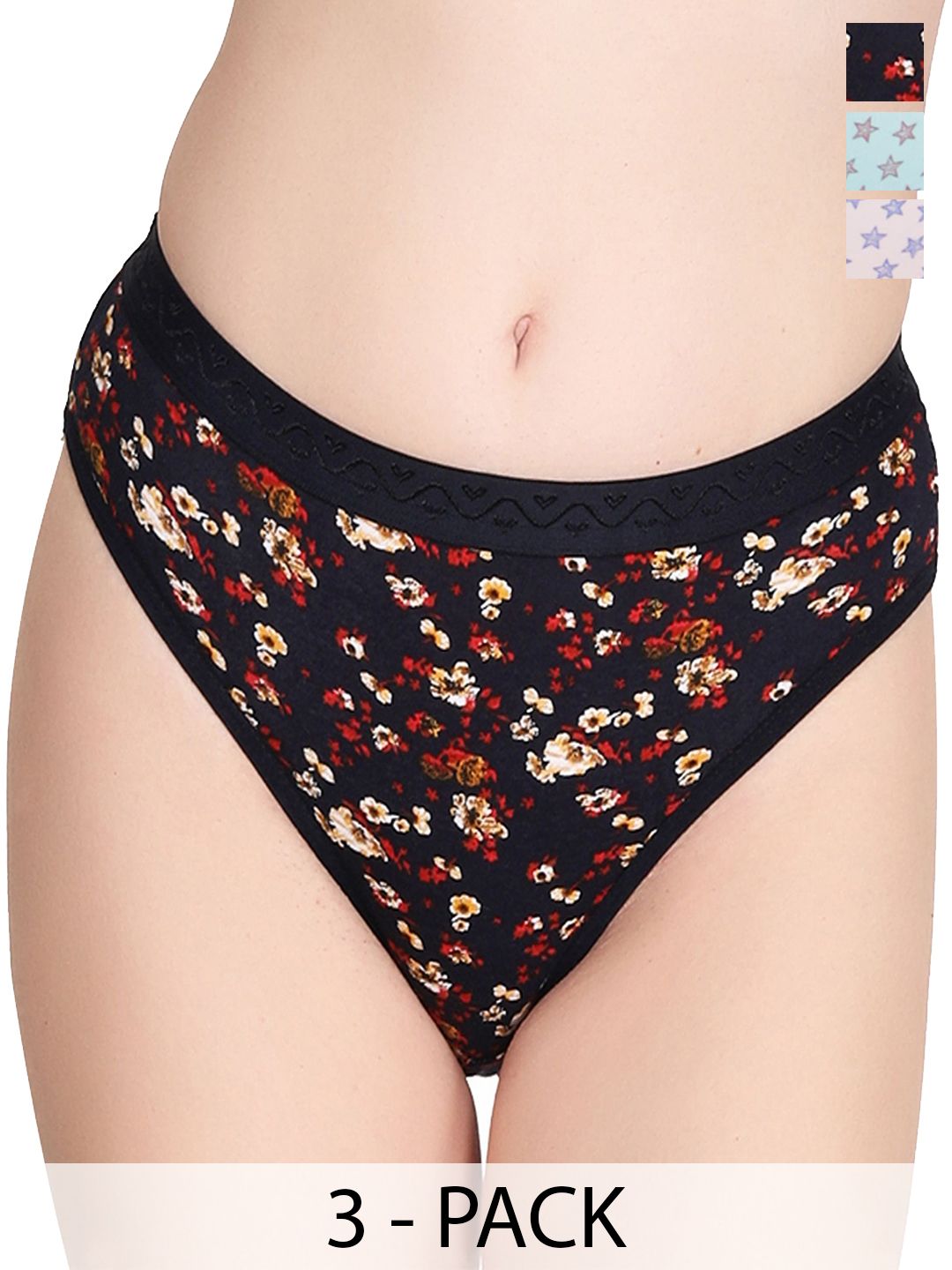 Liigne Pack Of 3 Printed Pure Cotton Mid-Rise Hipster Briefs VCPPC4571-XS-image-43