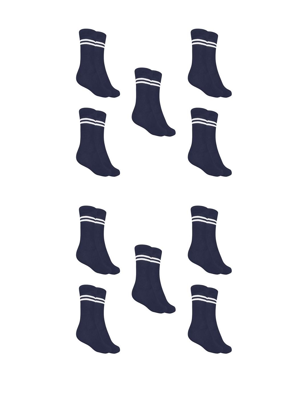 MUKHAKSH Pack of 10 Kids Navy Blue with White Stripes Border Lining Socks-picture-17