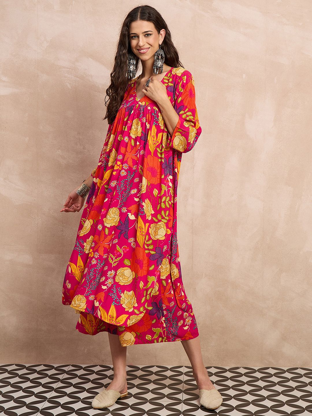 InWeave Women Floral Print Empire A-Line Kurta with Palazzo