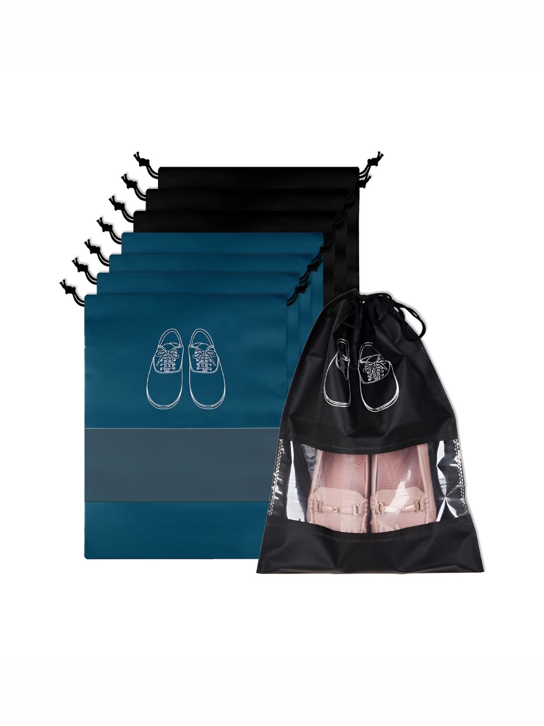 Aura Navy Blue & Black 8 Pieces Printed Water Resistant Shoe Cover Bag Organisers-picture-39