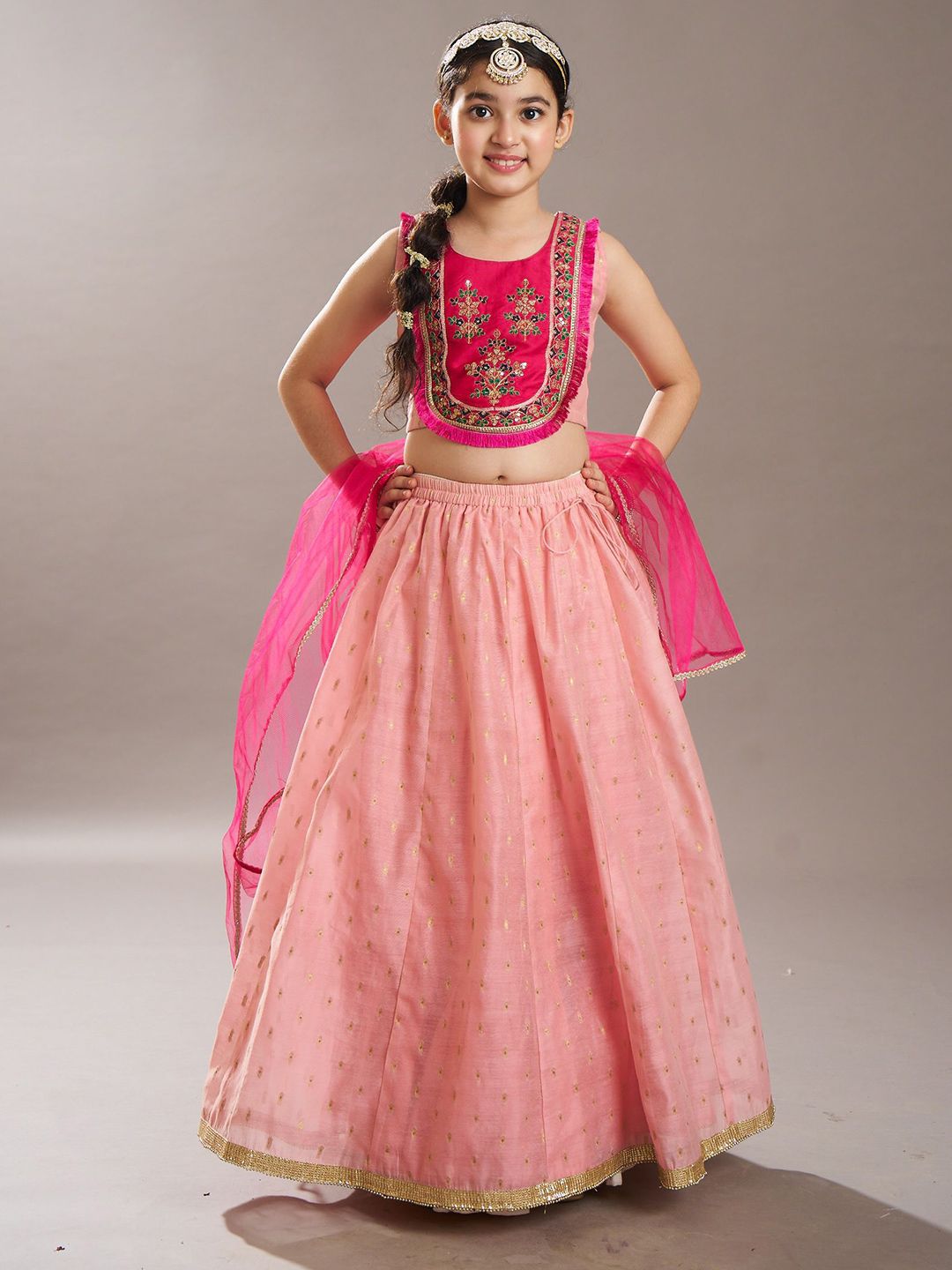 Bitiya by Bhama Girls Floral Embroidered Ready to Wear Lehenga & Blouse With Dupatta-picture-25