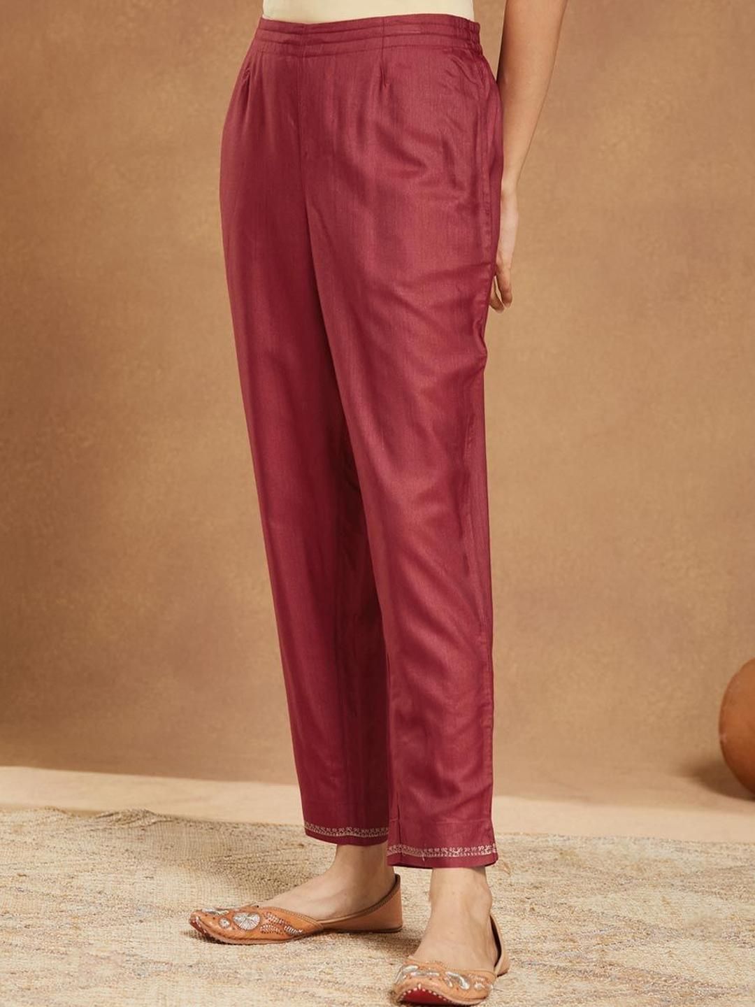 Fabindia Women Embroidered Regular Fit High-Rise Trouser-image-7