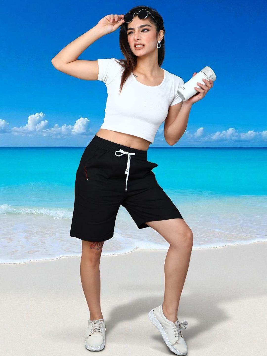 DressBerry Basics Women High-Rise Pure Linen Shorts-picture-14