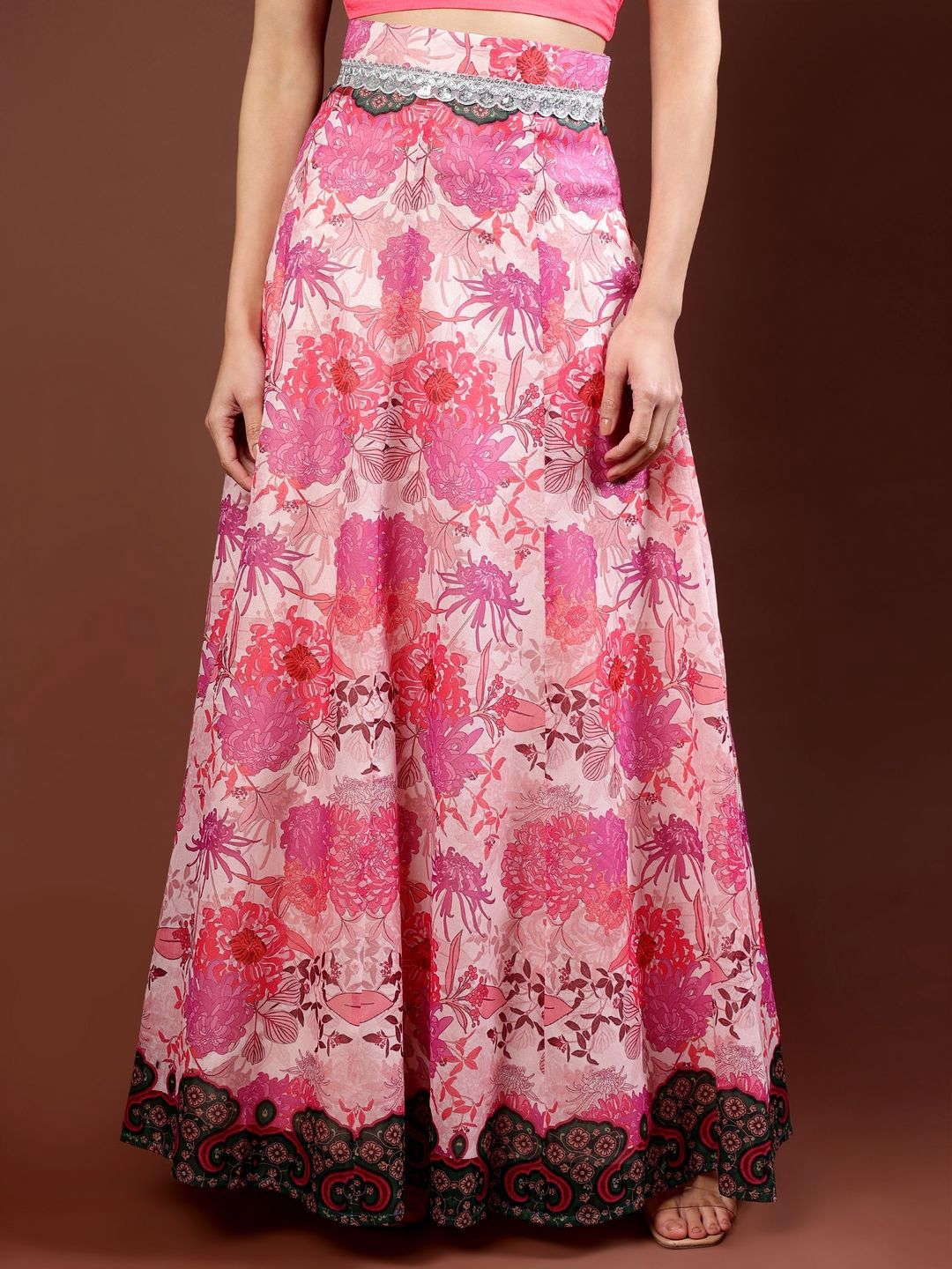 Frolic Rolic Embellished Floral Printed Maxi Flared Skirt-picture-36