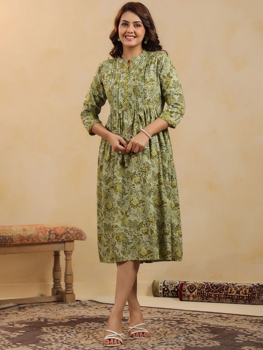 Neemiya Floral Printed Fit & Flared Midi Ethnic Dress-picture-11