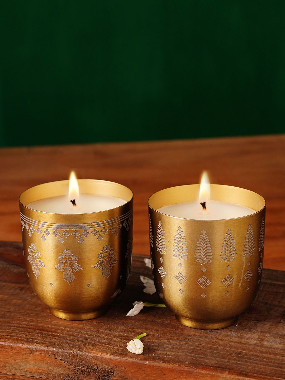 JAYPORE 2 Pieces Gold And White Printed Iron Votives Tea Light Candles-picture-33