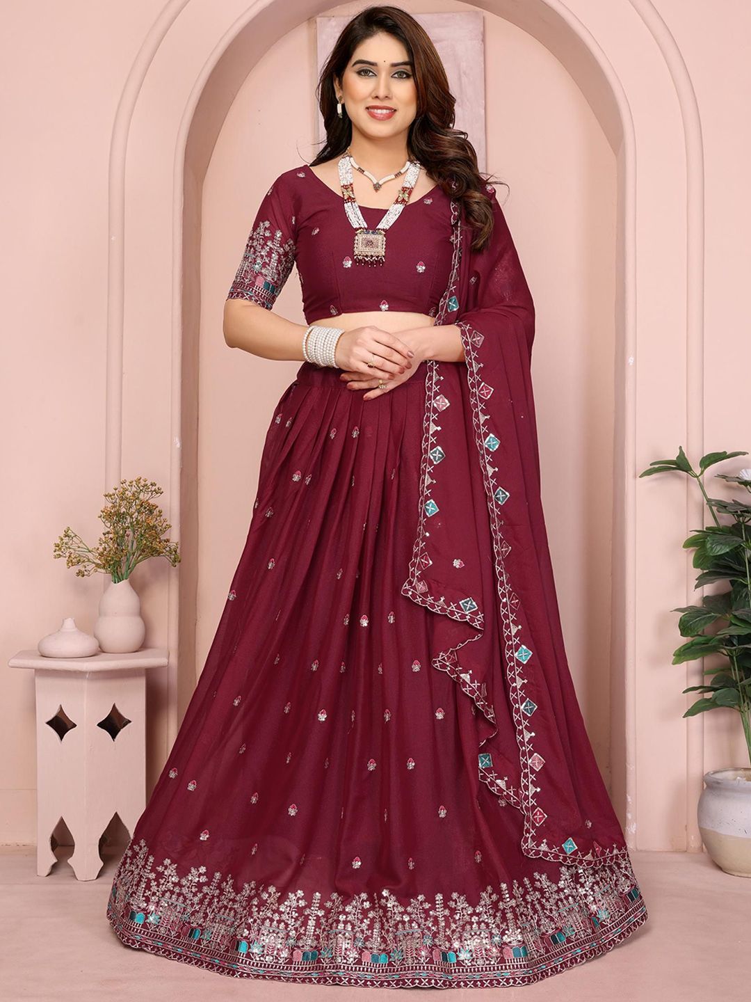 VAIRAGEE Embroidered Work Ready to Wear Lehenga & Unstitched Blouse With Dupatta-picture-5