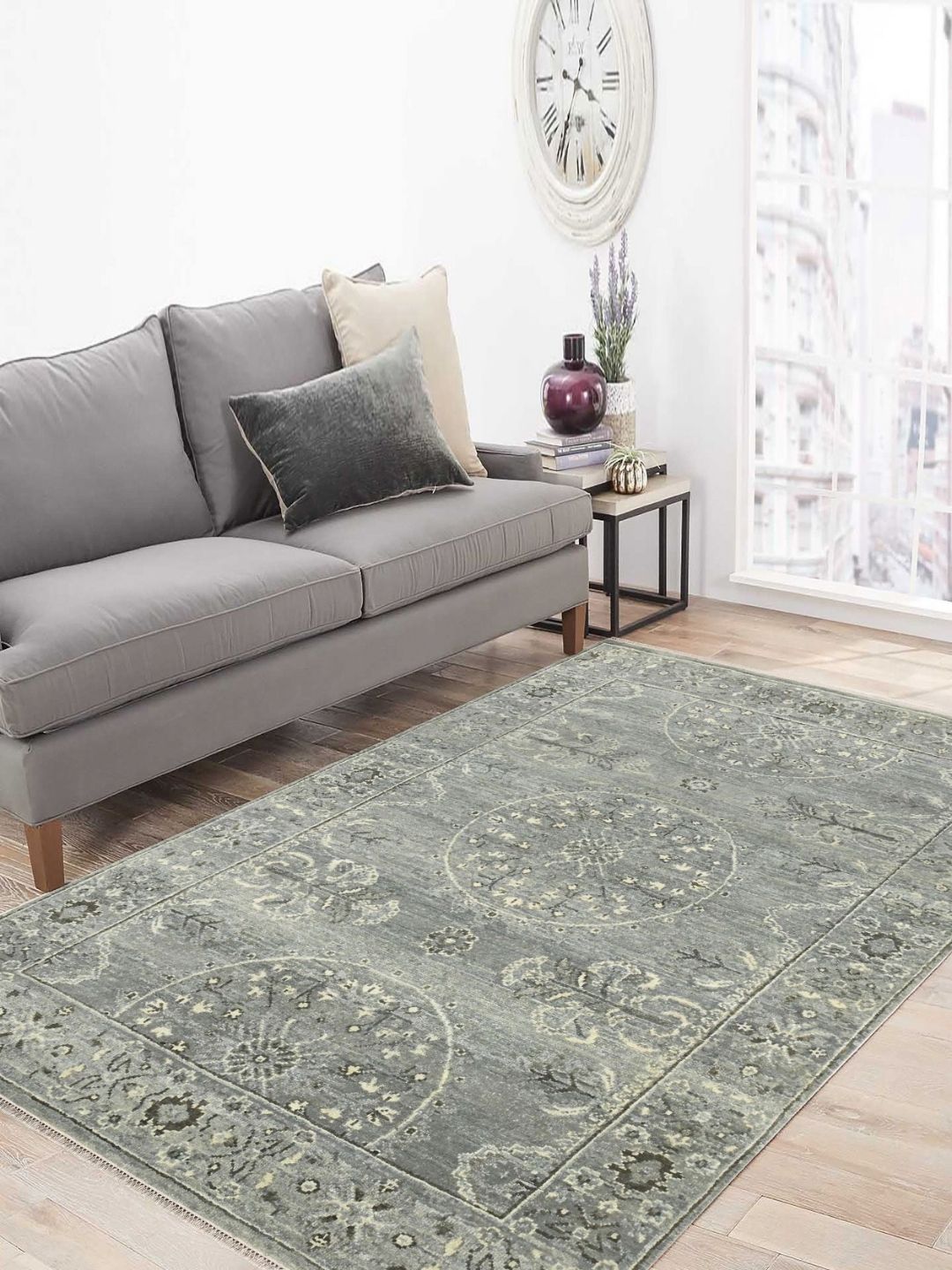 saraswatii global Grey & Yellow Ethnic Motifs Anti-Skid Woollen Carpet-image-7
