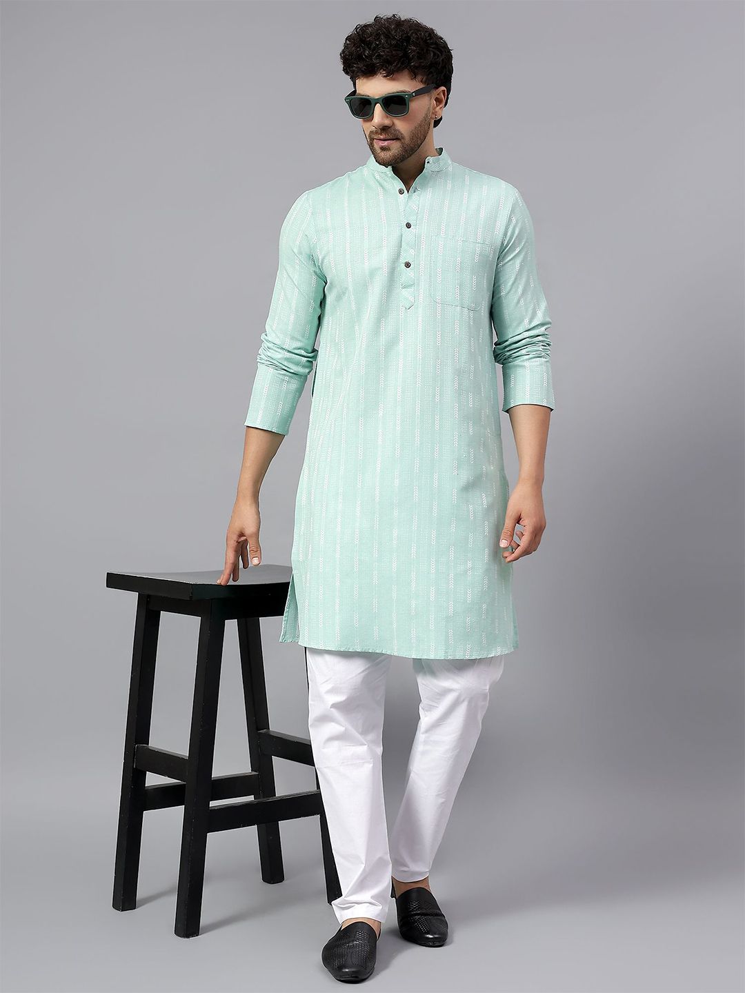 Latest Chikan Garments Men Checked Pastels Dobby Kurta-picture-31