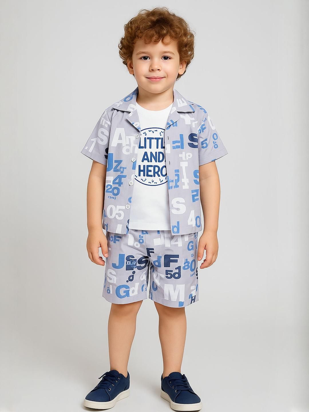 Ministitch Infant Boys Printed T-shirt & Shirt With Shorts Clothing Set-picture-51