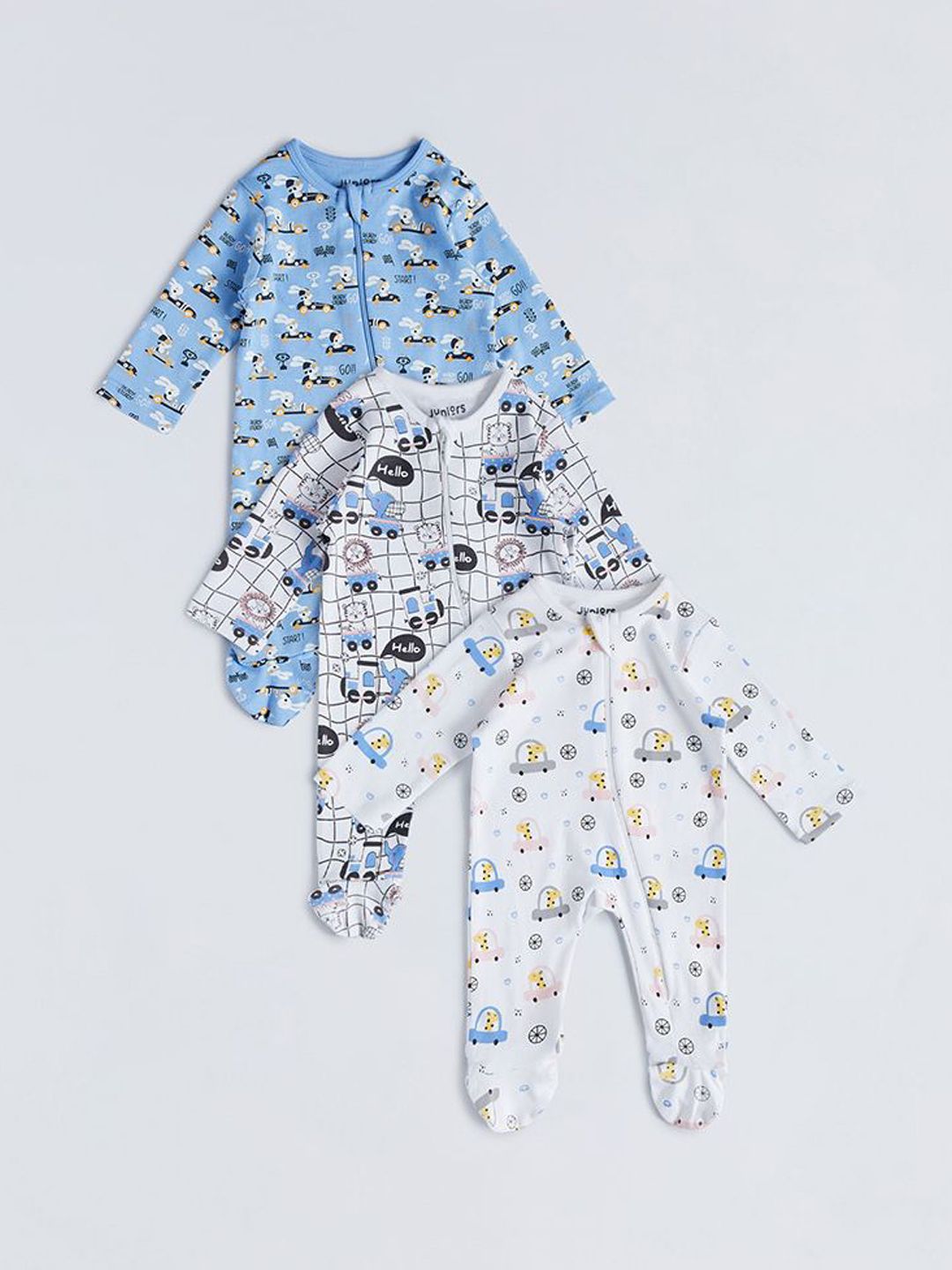 Juniors by Babyshop Girls Pack of 3 Printed Cotton Sleepsuit