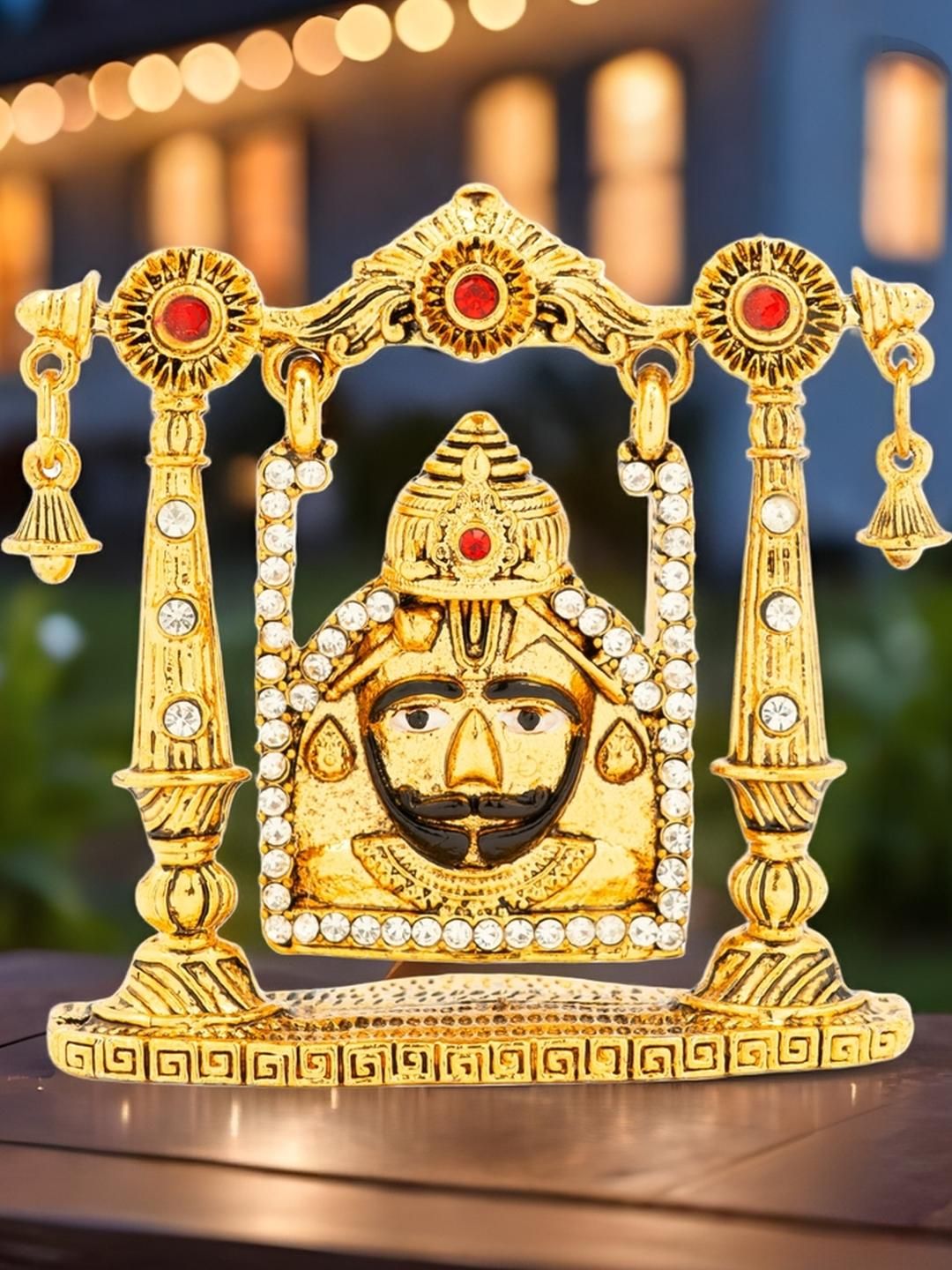 Kulin Gold-Toned Khatushyam Ji On Swing Figurine Showpiece-picture-27