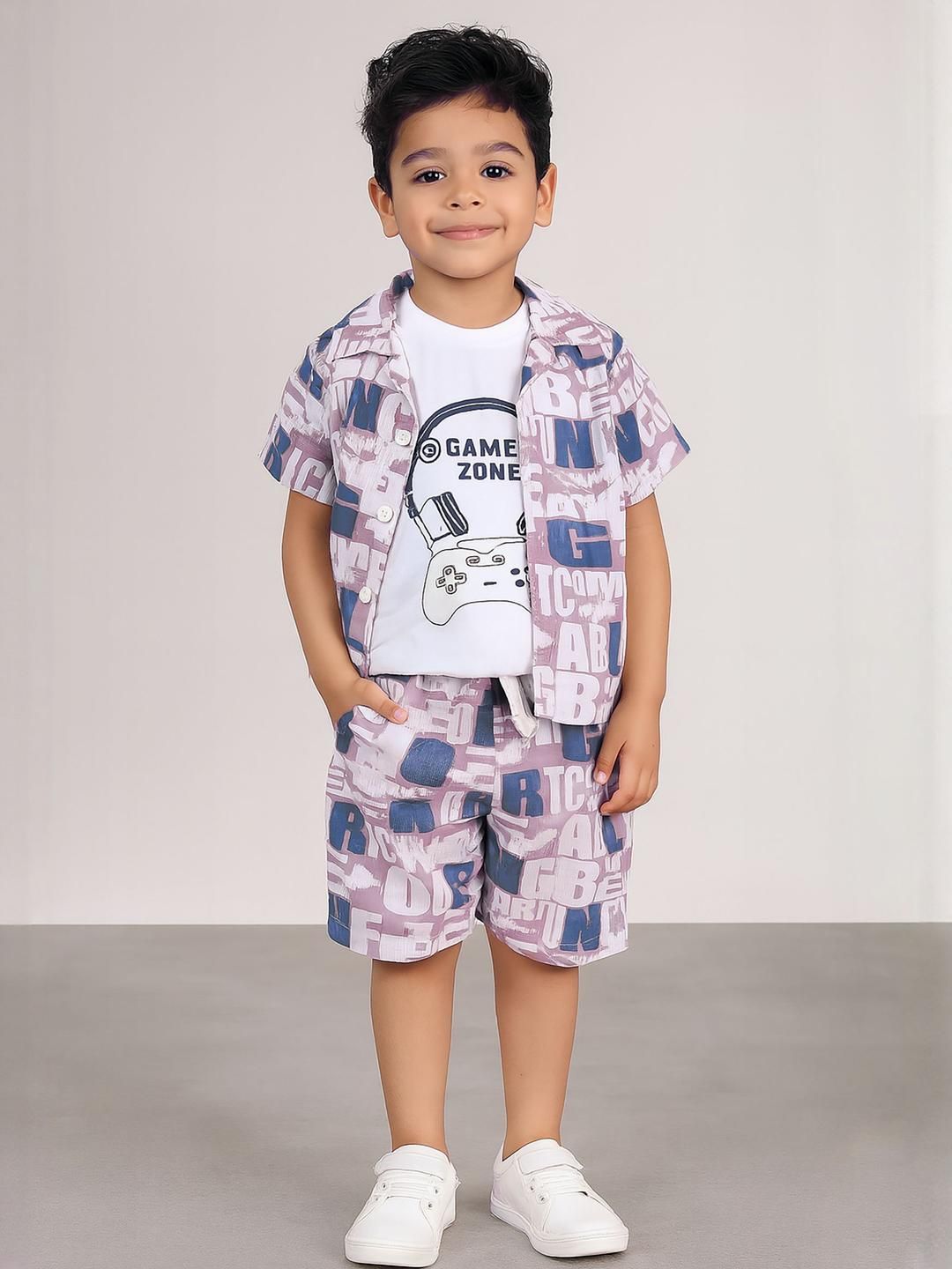 Ministitch Infant Boys Printed T-shirt & Shirt With Shorts Clothing Set-picture-45