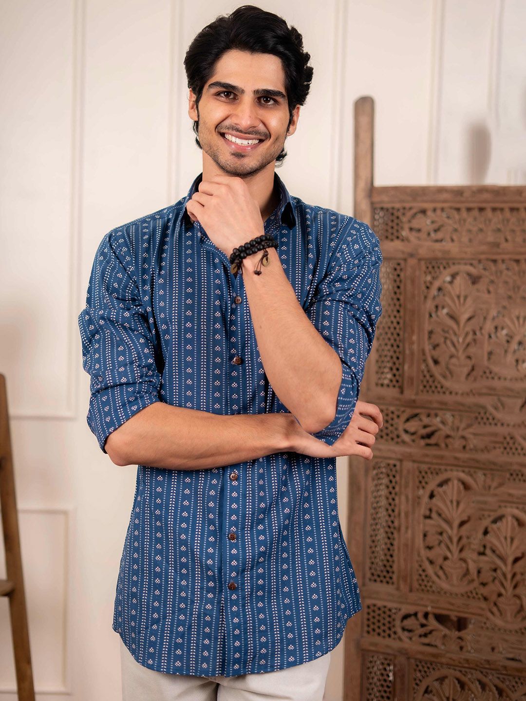 Shasak Men Classic Fit Floral Printed Spread Collar Casual Shirt-picture-18