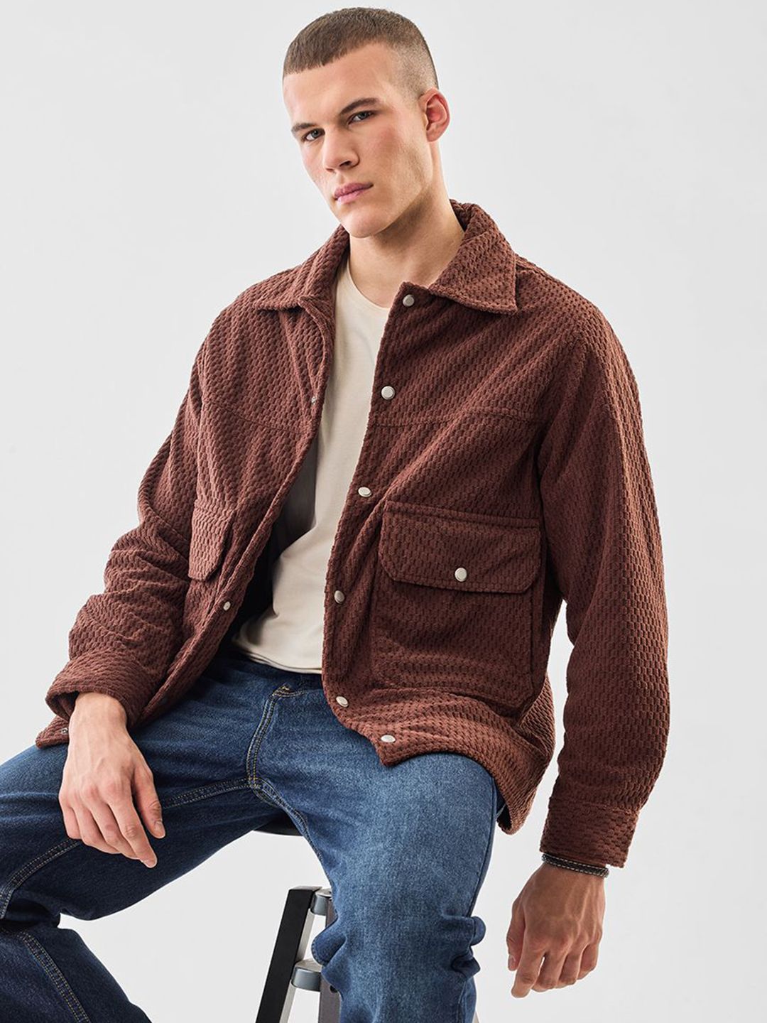 Snitch Men Spread Collar Self Design Tailored Jacket-picture-42