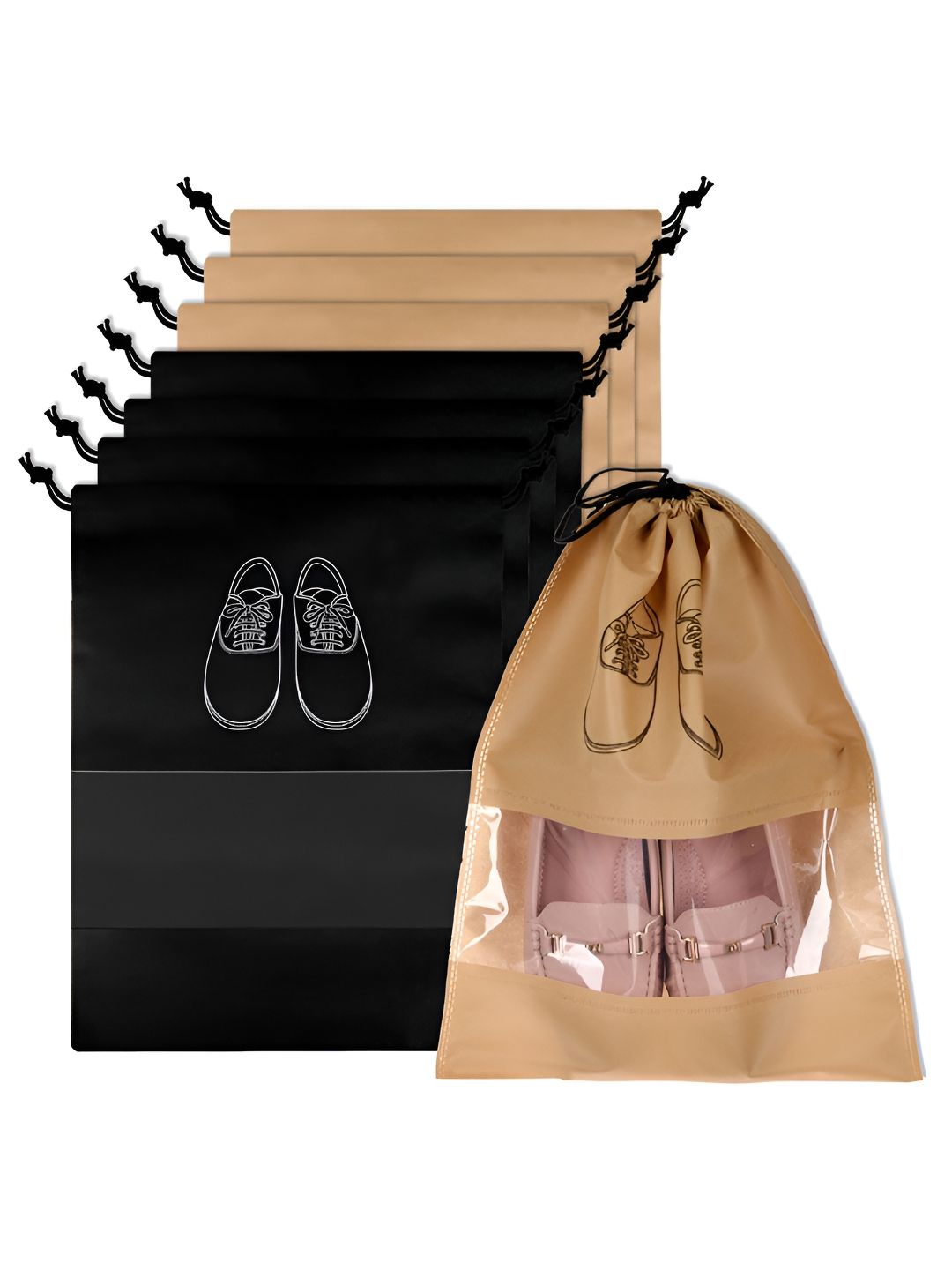 Aura Black & Beige 8 Pieces Water Resistant Shoes Organisers-picture-26