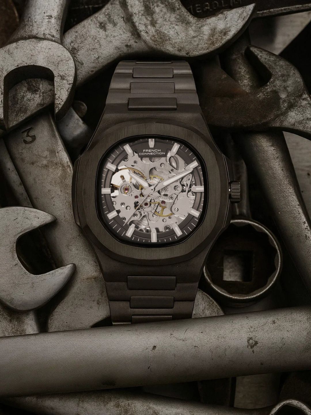 French Connection Men Skeleton Dial & Bracelet Style Straps Analogue Watch FCN0149GNM-picture-20