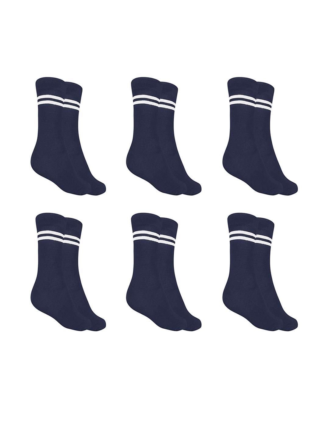 MUKHAKSH Girls Pack of 6 Navy Blue Socks with White Stripes Border Lining-picture-21