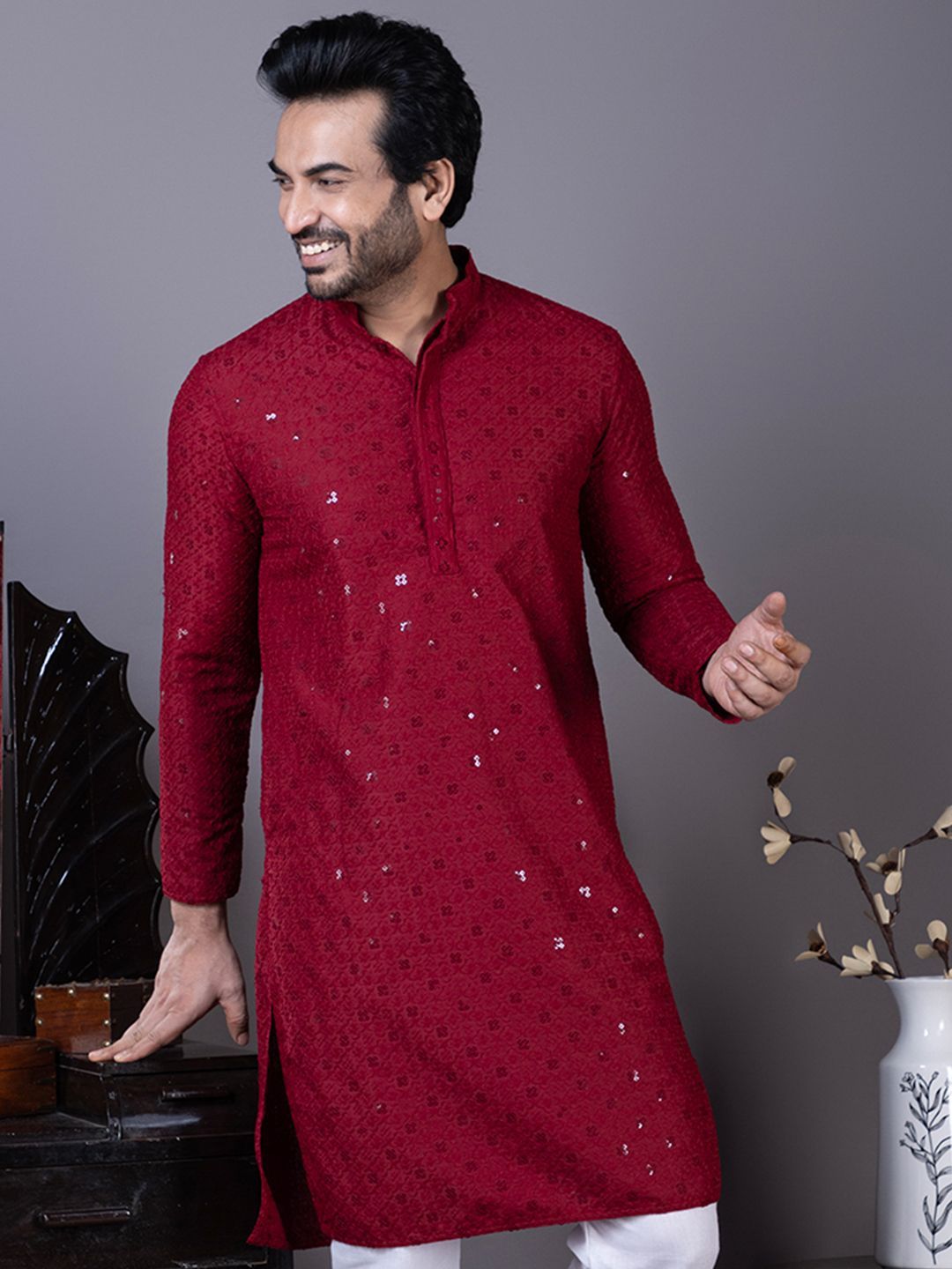 DEVOILER Men Ethnic Motifs Embellished Festive Straight Kurta-picture-33