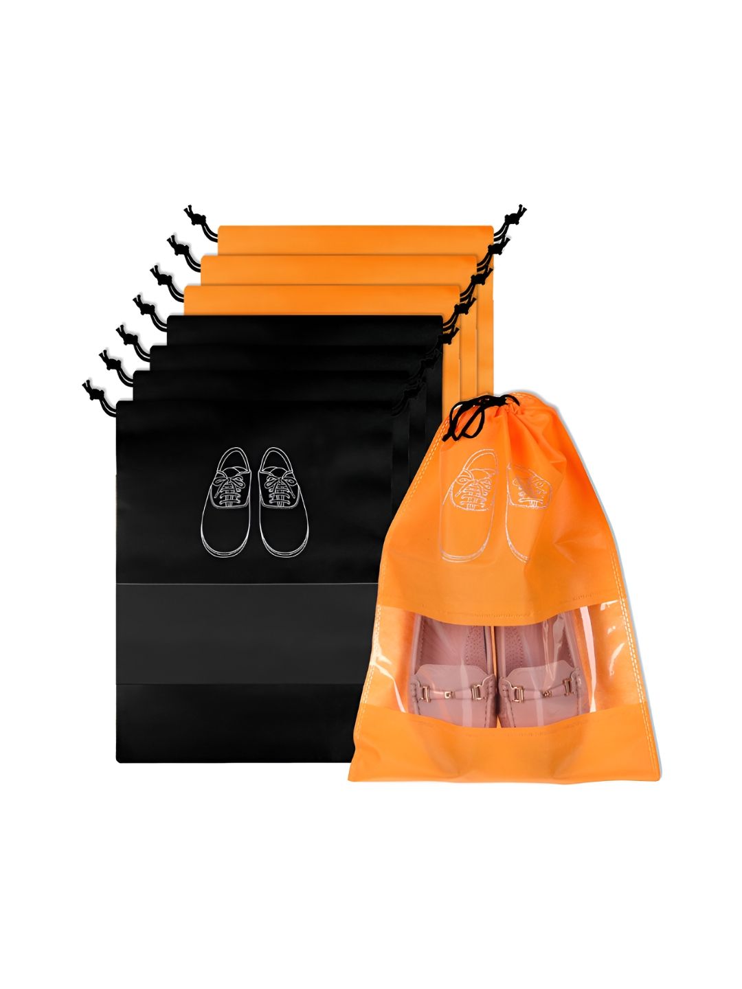 Aura Black & Orange Colored 8 Pieces Printed Water Resistant Shoe Cover Bag Organisers-picture-37