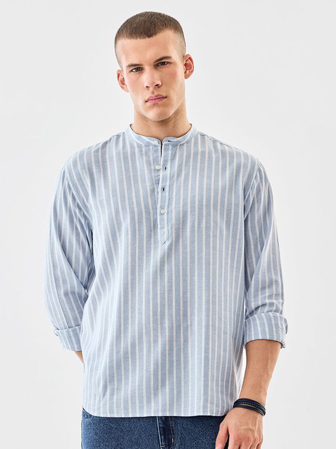 Snitch Striped Band Collar Straight Kurta-picture-39