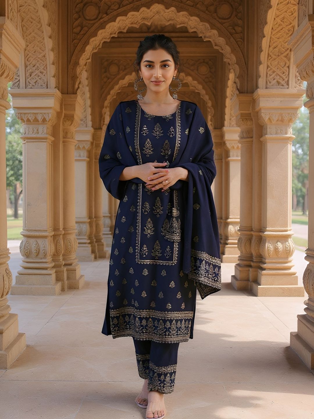 SZN Women Ethnic Motifs Printed Kurta with Trousers & Dupatta