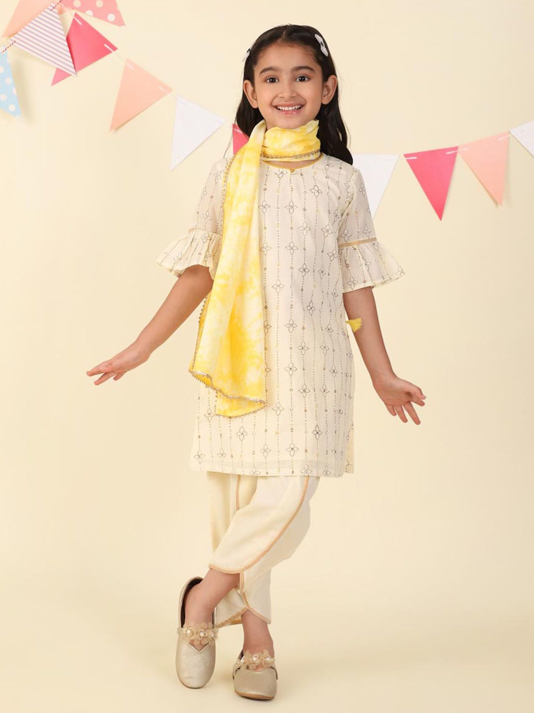 Fabindia Girls Ethnic Motifs Printed Regular Kurta with Palazzos & Dupatta-picture-19