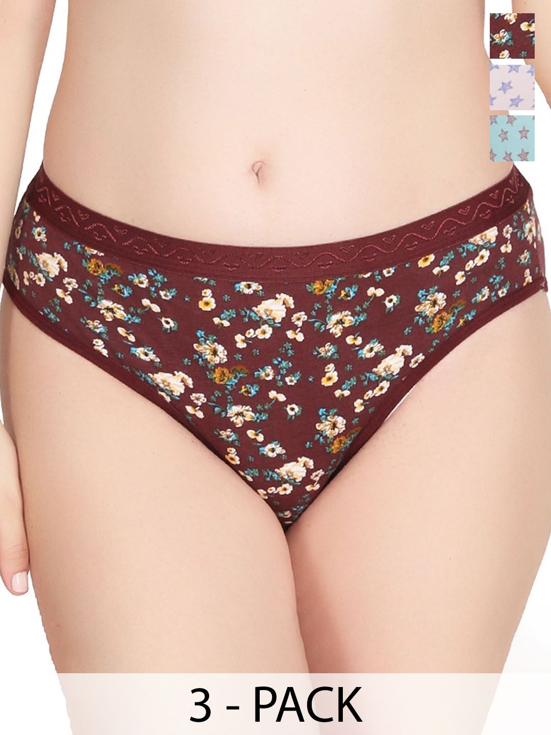Liigne Pack Of 3 Printed Pure Cotton Mid-Rise Hipster Briefs VCPPC4572-XS-image-32