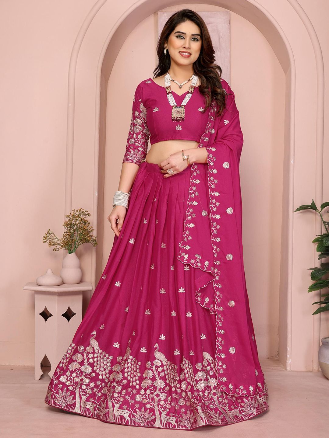 VAIRAGEE Embroidered Work Ready to Wear Lehenga & Unstitched Blouse With Dupatta-picture-2