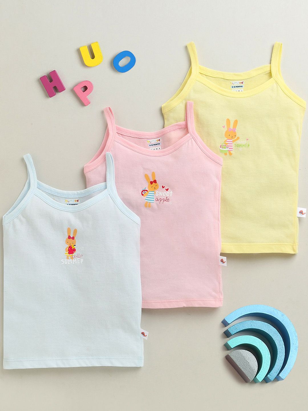 BUMZEE Infants Girls Pack Of 3 Cotton Camisoles