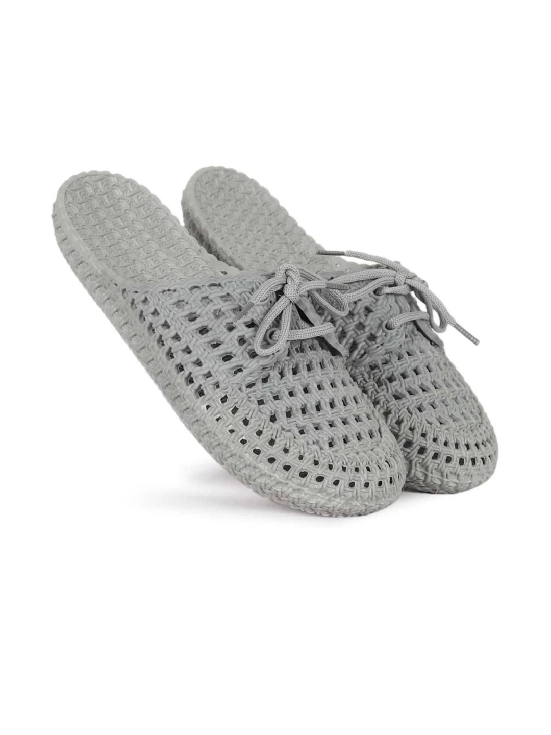 Shozie Women Grey Woven Design Mules Flat-image-37
