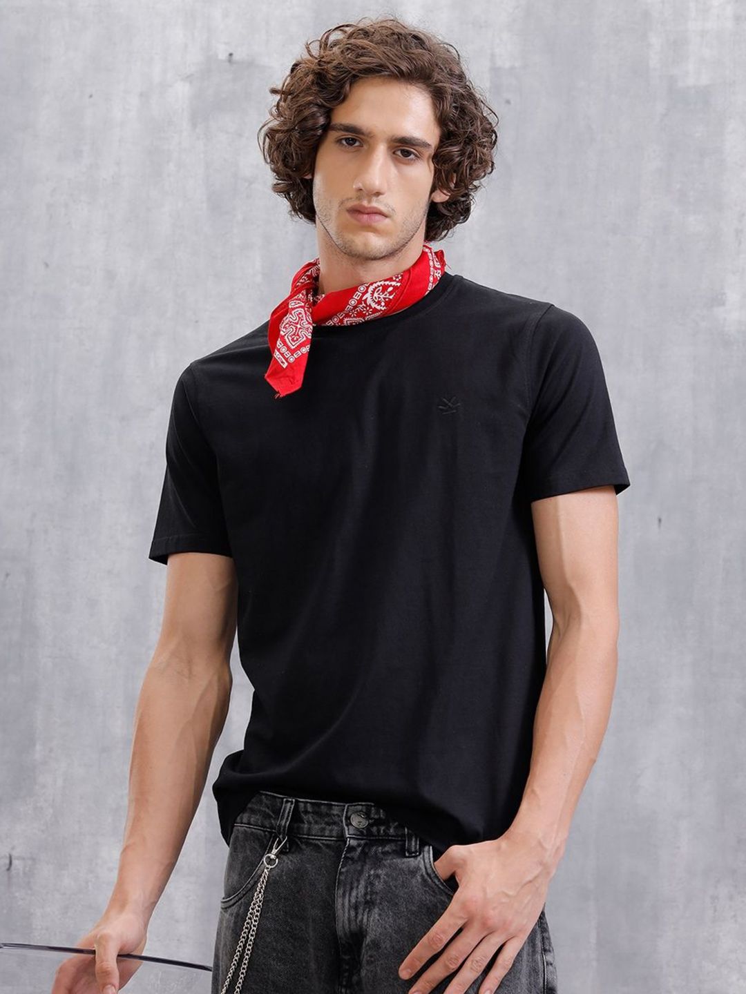 WROGN Round Neck Pure Cotton Slim Fit T-shirt-picture-30