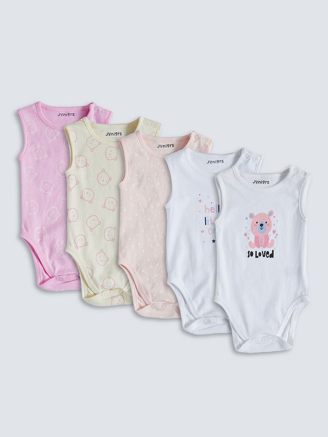 Juniors by Babyshop Infants Pack Of 5 Printed Sleeveless Bodysuit-picture-20