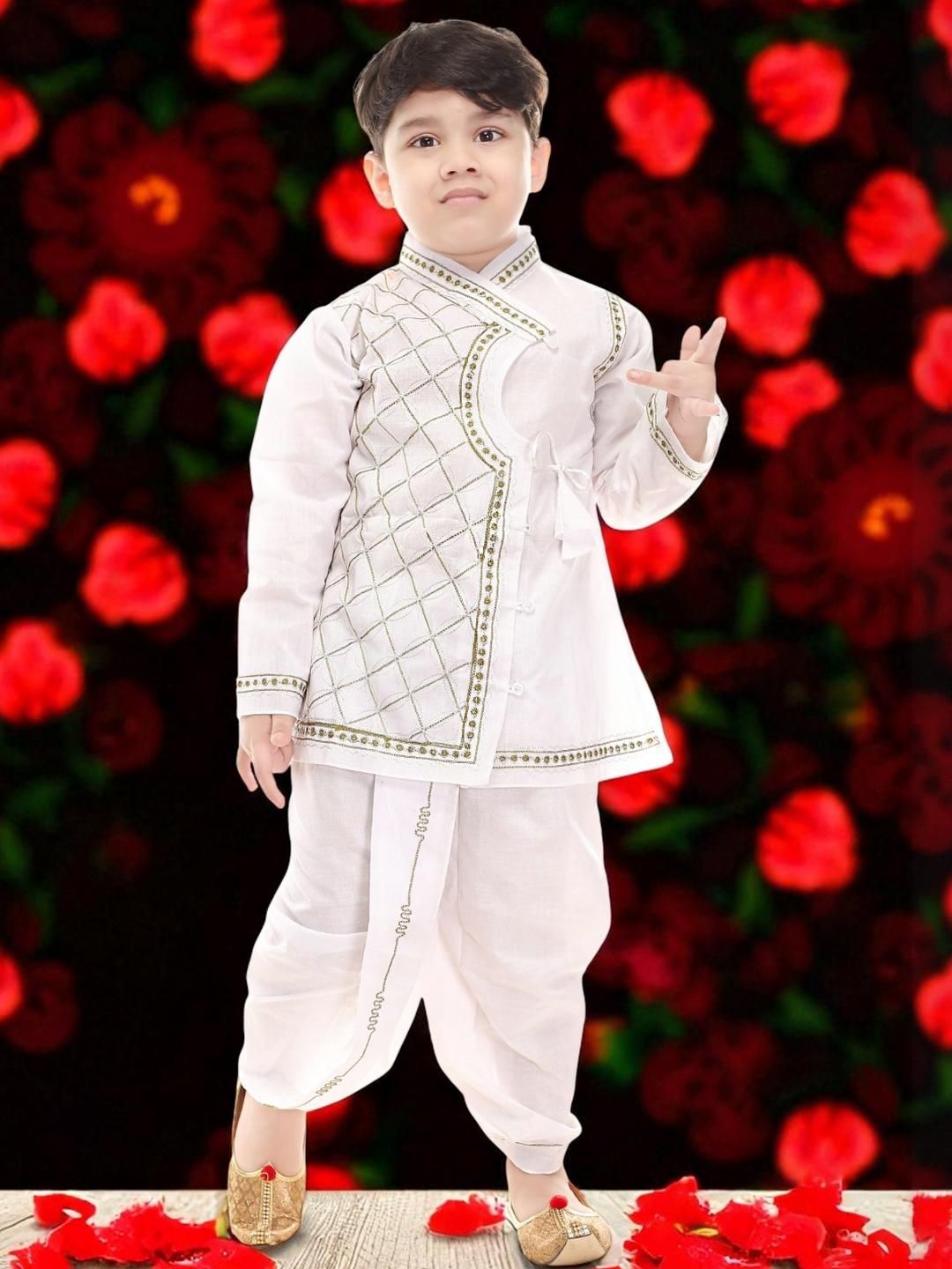 Smuktar garments Kids Embroidered Angrakha Kurta with Dhoti Pants-image-40