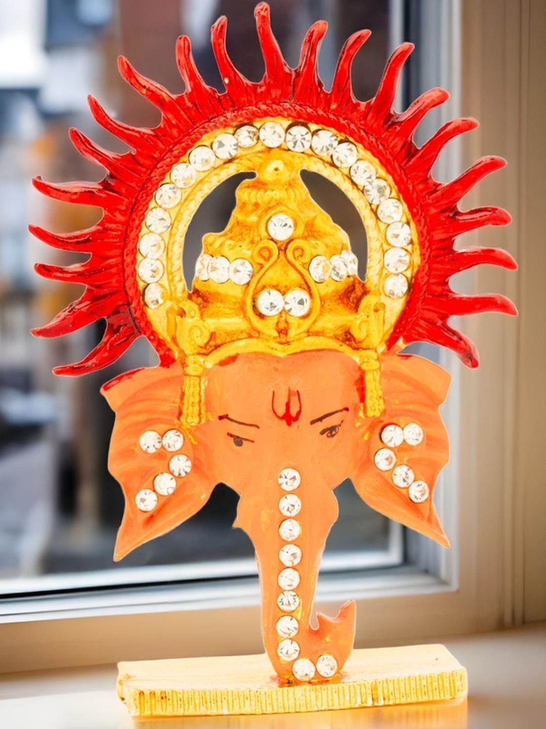 Kulin Multicoloured Lord Ganesha Face Idol with Sun Rays Design Showpiece-picture-25