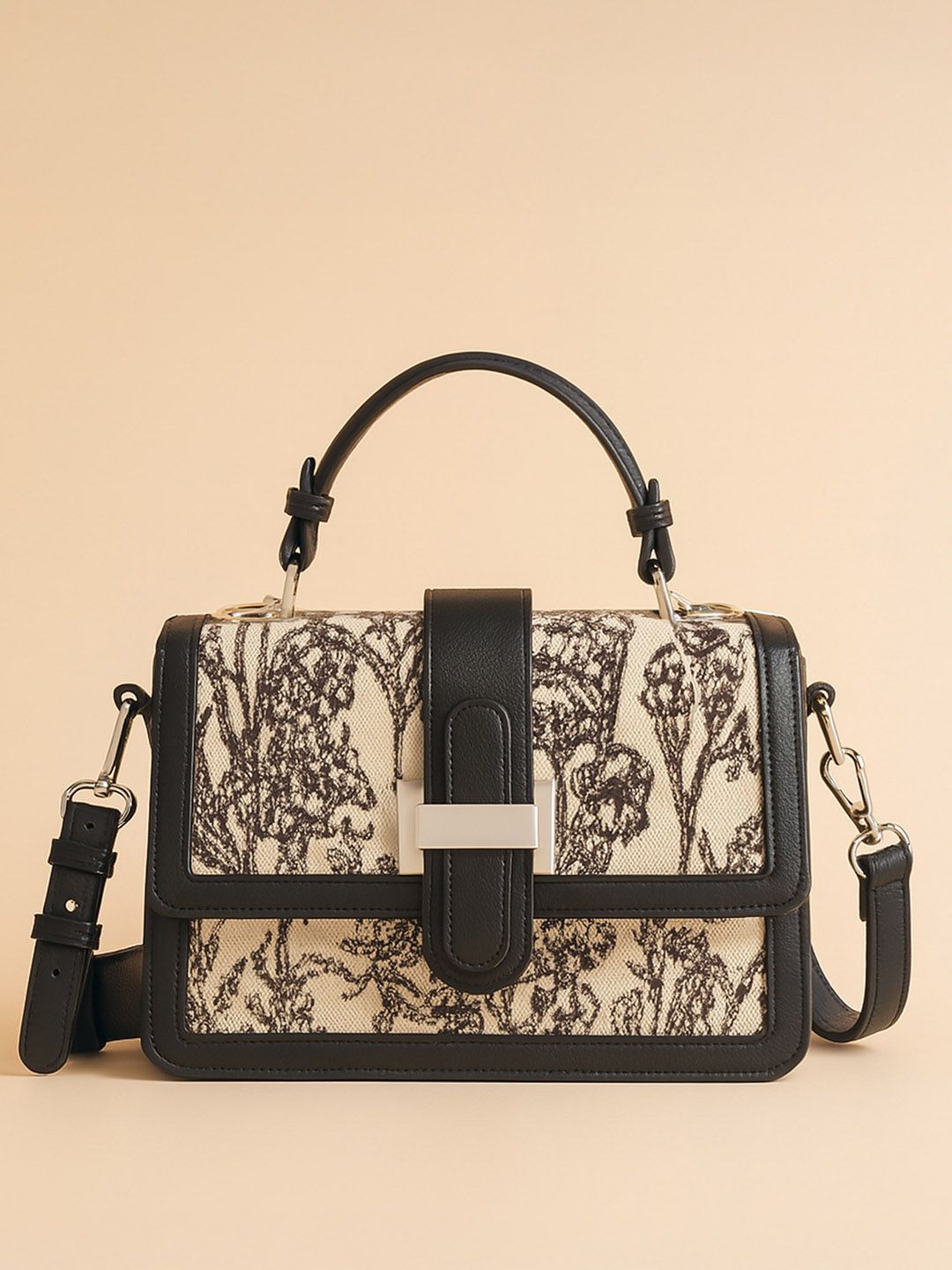 Lino Perros Floral-Infused Printed Structured Satchel-picture-25