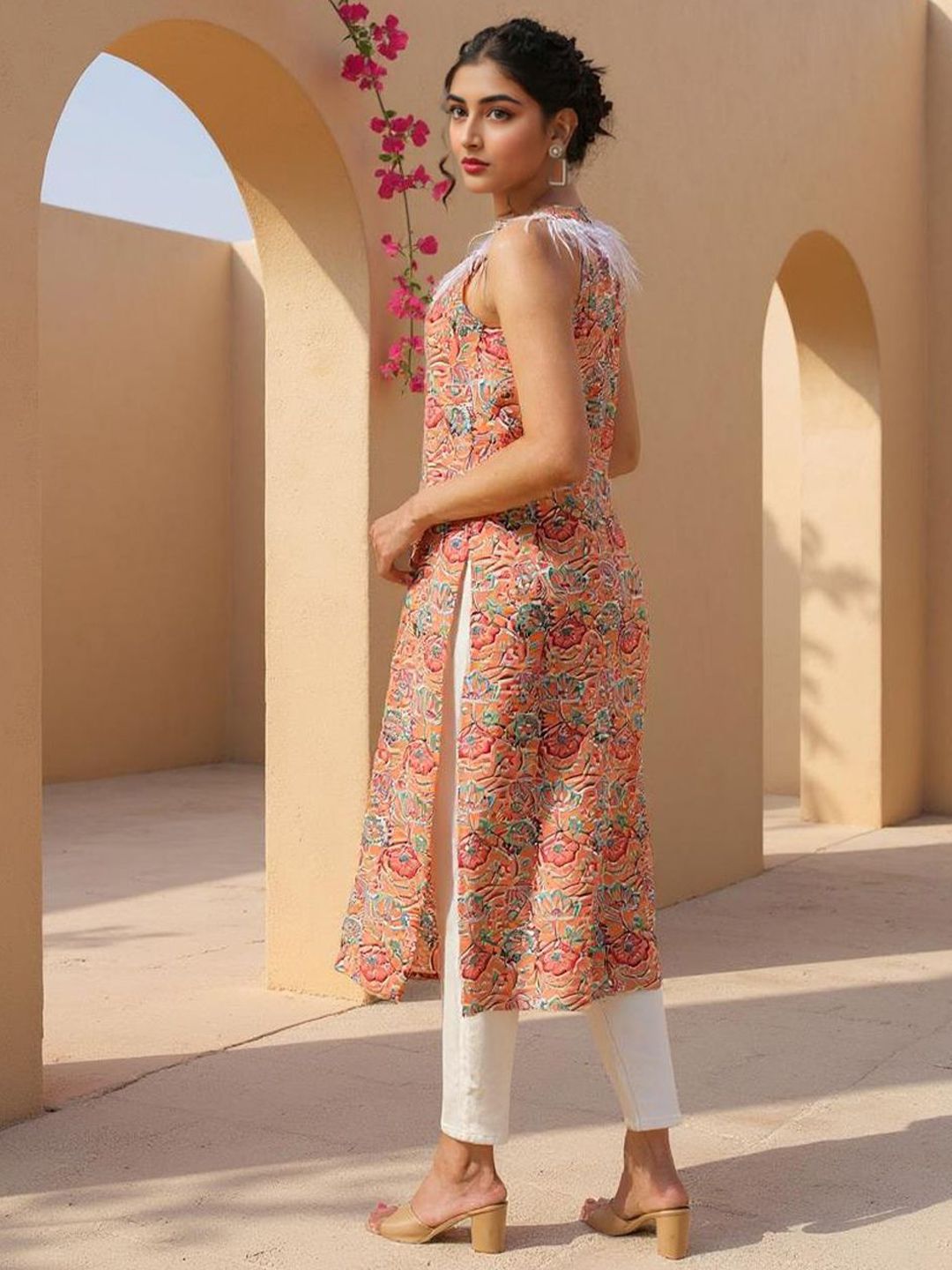 Ethnic Motifs Printed Halter Neck Sleeveless Jumpsuit