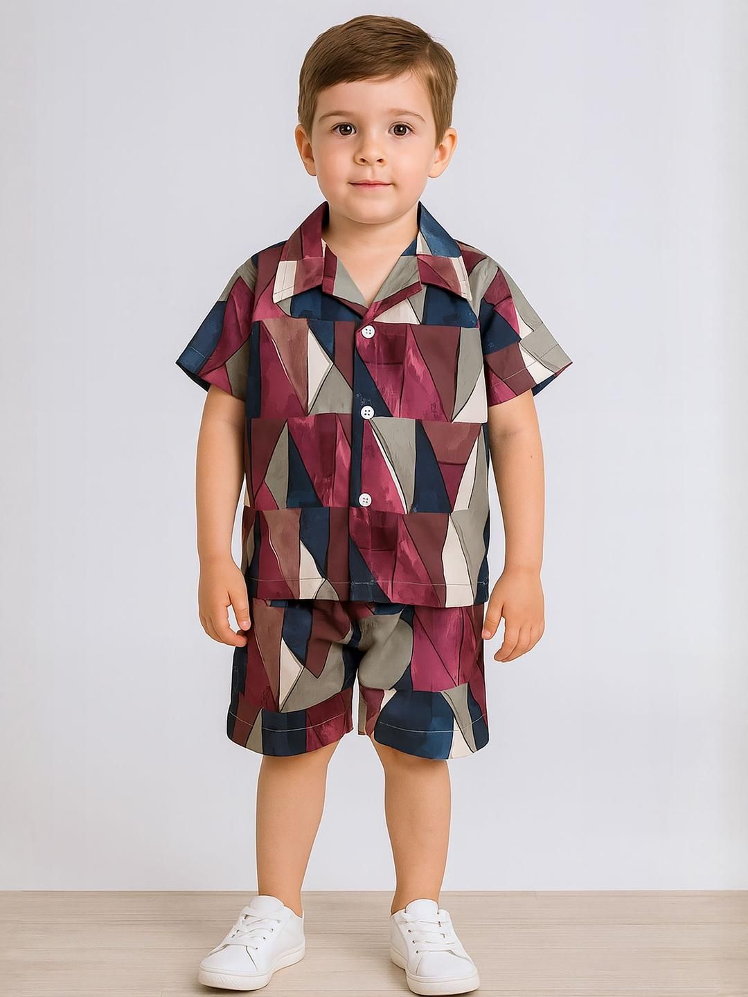 Ministitch Boys Printed Cotton Shirt With Shorts Clothing Set-picture-41