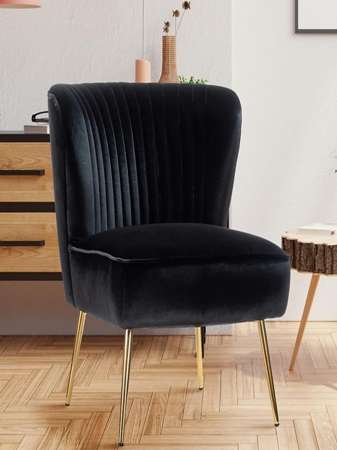 DOE BUCK Black Velvet Solid Lounge Chair