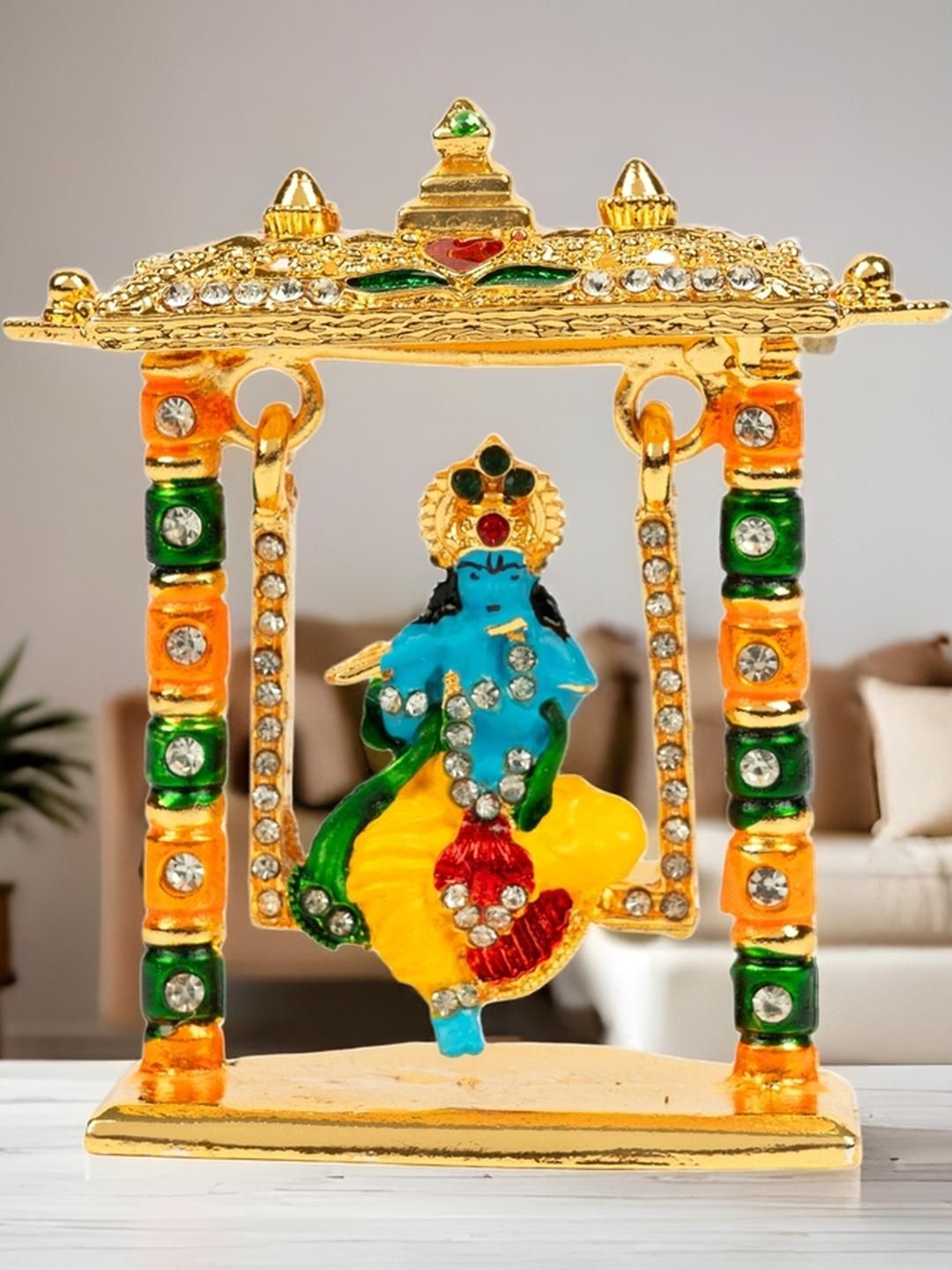 Kulin Multi Colored Gold-Plated Lord Krishna Jhula Idol Religious Showpiece-picture-33