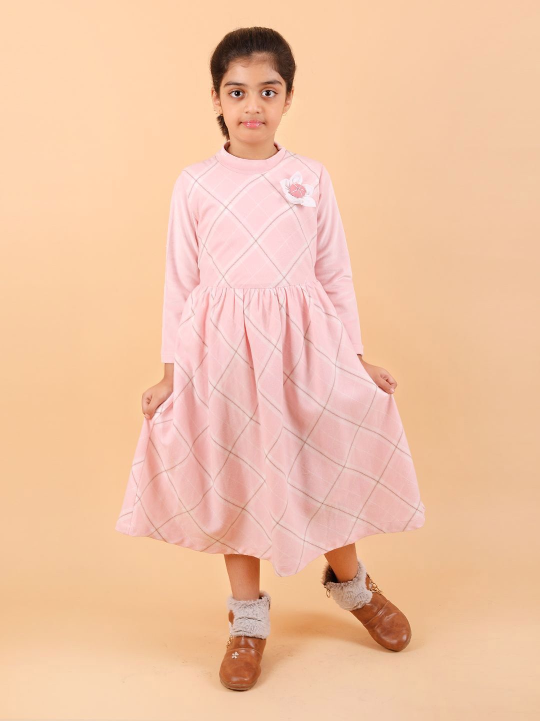 BAESD Girls Checked Fit & Flare Cotton Midi Dress-picture-10