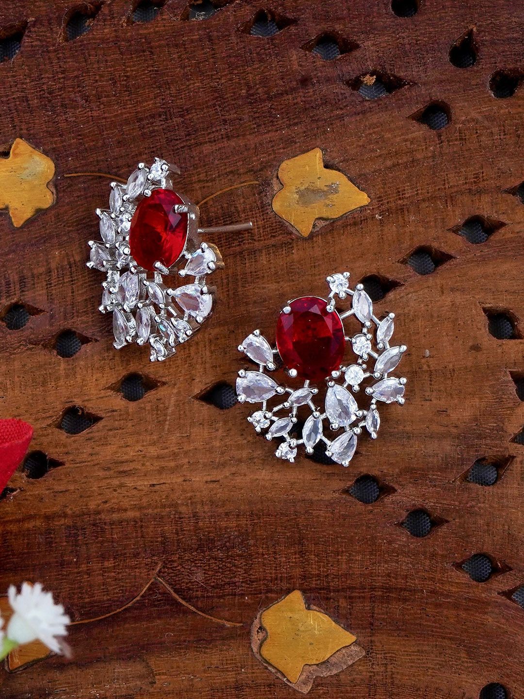 Gemron Jewel Rhodium Plated American Diamond Studded Oval Shaped Studs-picture-15