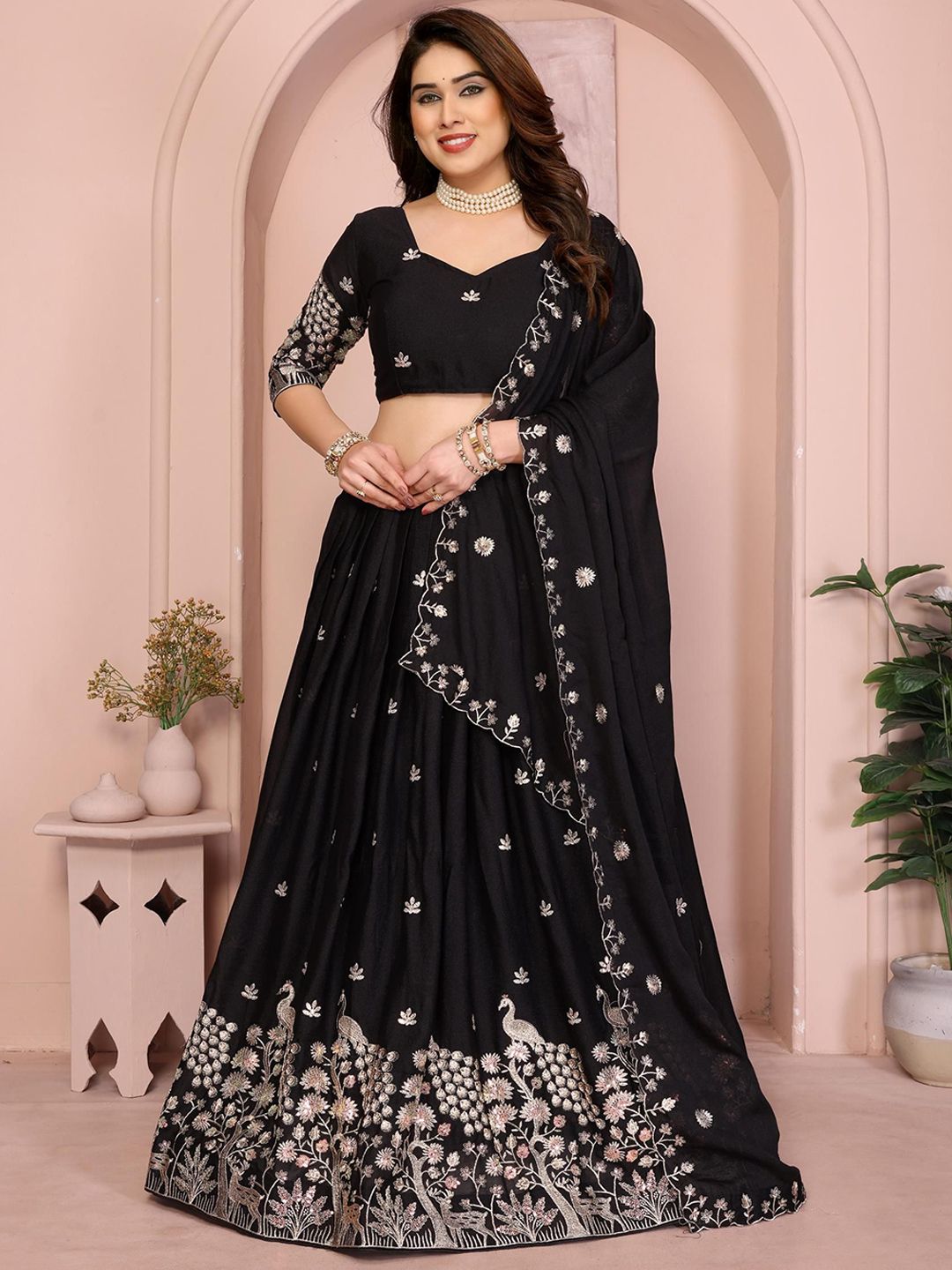 VAIRAGEE Embroidered Work Ready to Wear Lehenga & Unstitched Blouse With Dupatta-picture-6