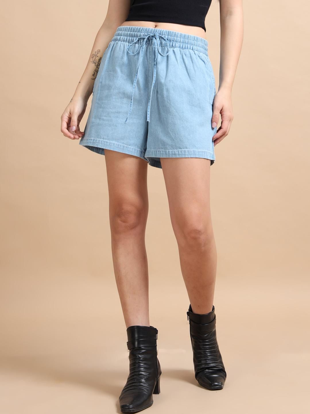 GLAM & CHIQUE Women Regular Fit Mid-Rise Cotton Denim Shorts-picture-37