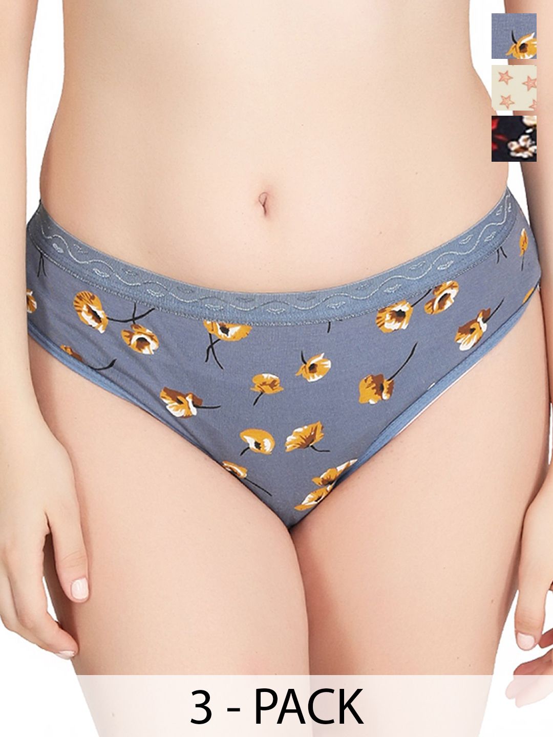 Liigne Pack Of 3 Printed Pure Cotton Mid-Rise Hipster Briefs VCPPC4588-XS-image-33