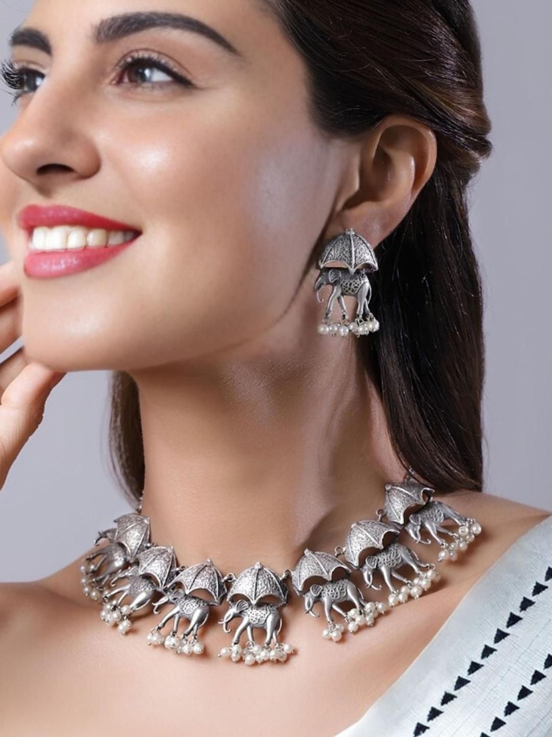 Anouk Women German Silver-Plated Elephant Motif Necklace Set-picture-35